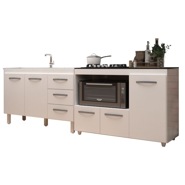 Encontraproduto.com.br - Kit Balcão Para Pia 118 Cm Bianca Branco Com Balcão Para Cooktop 4 Bocas Ana Branco