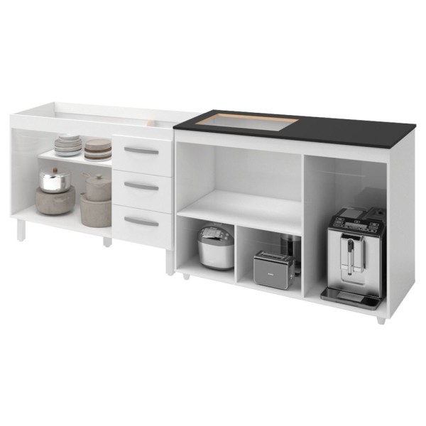 Encontraproduto.com.br - Kit Balcão Para Pia 118 Cm Bianca Branco Com Balcão Para Cooktop 4 Bocas Ana Branco