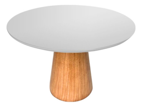 Encontraproduto.com.br - Mesa De Jantar Cone Redonda 90 Cm Base Madeira Freijó Tampo Laqueado Cor Branco