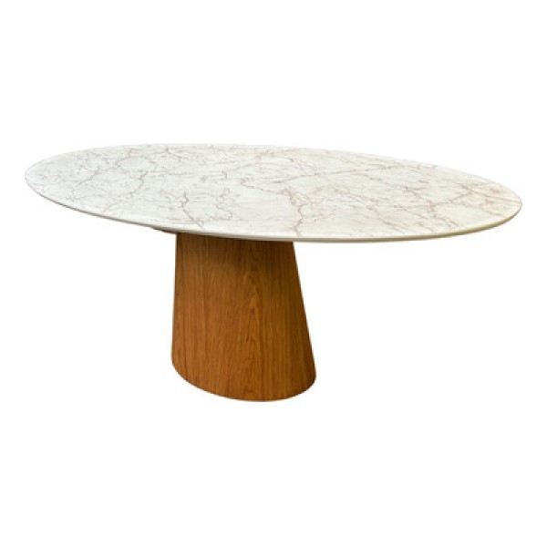 Encontraproduto.com.br - Mesa De Jantar Cone Oval 137x90 Cm Base Madeira Freijó Tampo Calacato Bronzeado