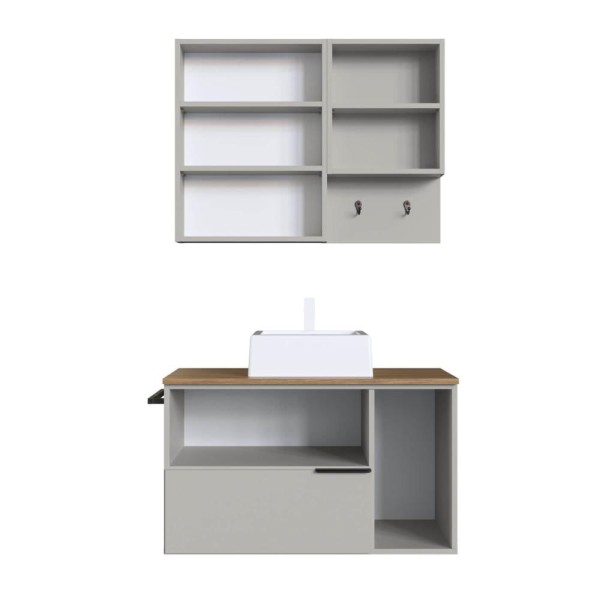 Encontraproduto.com.br - Conjunto para Banheiro Gabinete Suspenso 80cm com Toalheiro Cuba e Espelheira CJ8020.10 Mel/Arenas