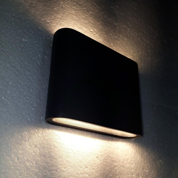 Encontraproduto.com.br - Arandela De Led Retangular Preta Arredondada 2 Fachos 3w Para Parede Sala Quarto Quintal Jardim