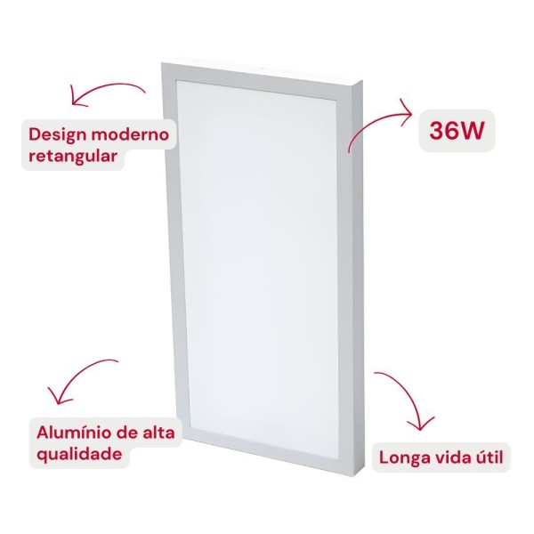 Encontraproduto.com.br - Painel De Led Plafon Sobrepor 60x30 36w Retangular Branco Frio