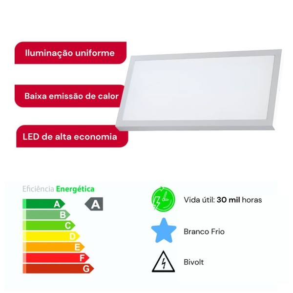 Encontraproduto.com.br - Painel De Led Plafon Sobrepor 60x30 36w Retangular Branco Frio