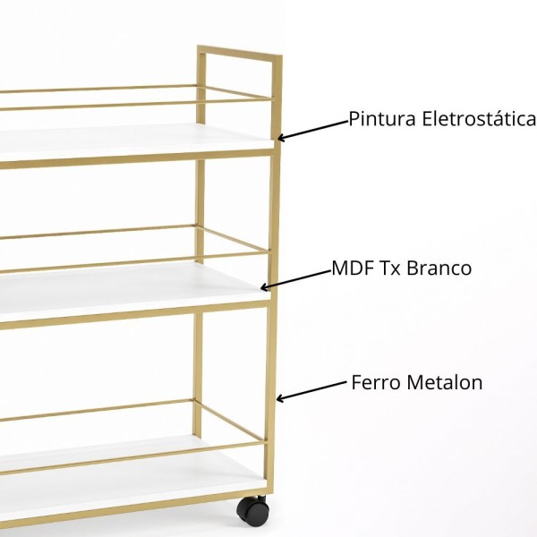 Encontraproduto.com.br - Carrinho De Bebidas Barzinho Adega Estilo Industrial N°1 Dourado