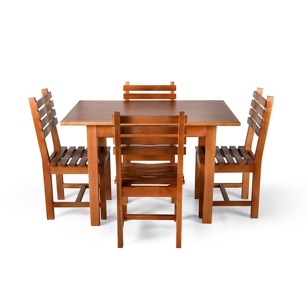 Conjunto de Mesa Retangular com Tampo de Madeira e 4 Cadeiras Florença Mel