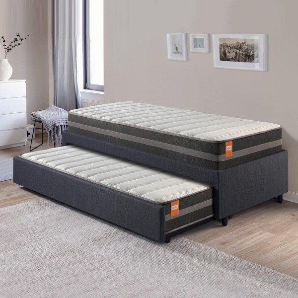 Bicama Box Solteiro Linho Cinza 88x188 Com Colchão Bogotá Molas Ultralastic Inducol