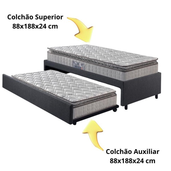 Encontraproduto.com.br - Bicama Box Solteiro Linho Cinza 88x188 Com Colchão Orthosono New Dupla Face Espuma D28 Anjos