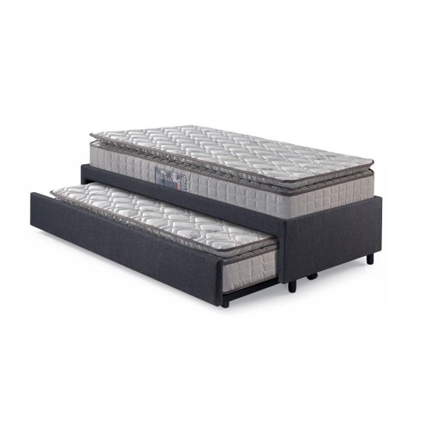 Encontraproduto.com.br - Bicama Box Solteiro Linho Cinza 88x188 Com Colchão Orthosono New Dupla Face Espuma D28 Anjos