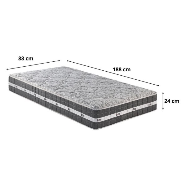 Encontraproduto.com.br - Bicama Box Solteiro Courino Linho Branco 88x188 Com Colchão Colchão Black Graphite Molas Ensacadas Anjos