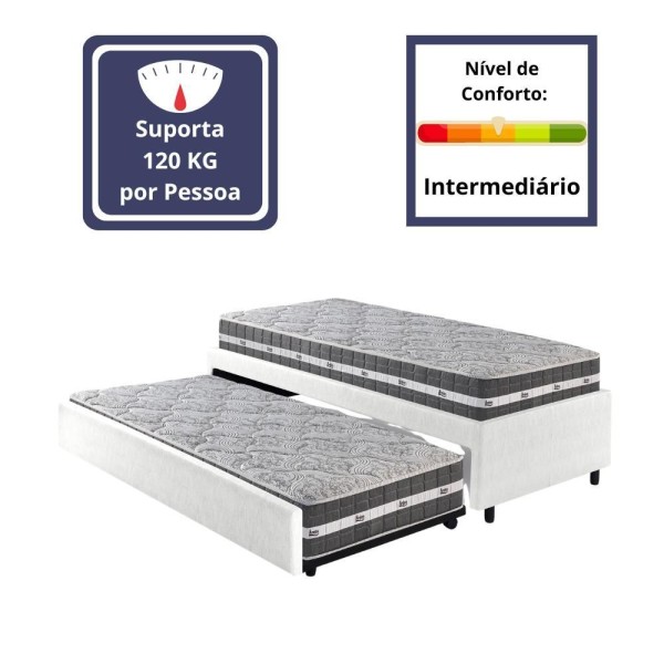 Encontraproduto.com.br - Bicama Box Solteiro Courino Linho Branco 88x188 Com Colchão Colchão Black Graphite Molas Ensacadas Anjos