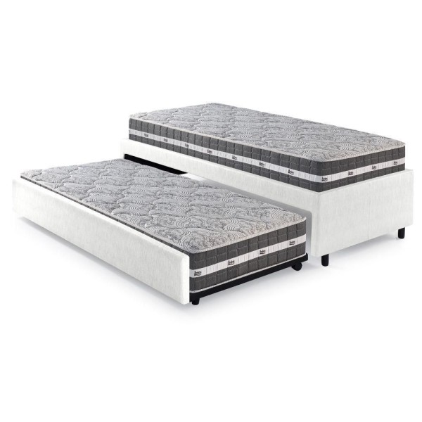 Encontraproduto.com.br - Bicama Box Solteiro Courino Linho Branco 88x188 Com Colchão Colchão Black Graphite Molas Ensacadas Anjos