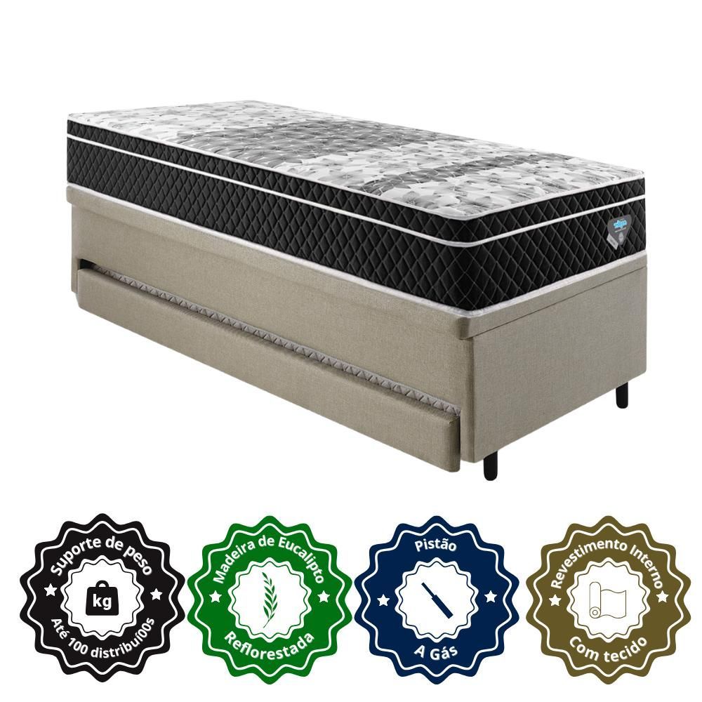 Encontraproduto.com.br - Bicama Box Baú Solteiro Com Colchão Gransleep Ecoflex Molas Verticoil Linho Bege 88x188