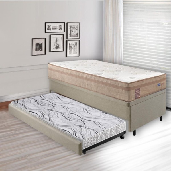Encontraproduto.com.br - Bicama Box Baú Solteiro Com Colchão Molas Ensacadas Berlim Bege Probel Linho Bege 88x188
