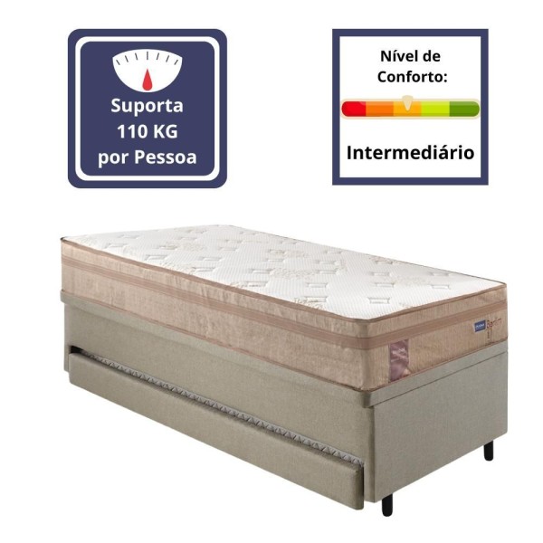 Encontraproduto.com.br - Bicama Box Baú Solteiro Com Colchão Molas Ensacadas Berlim Bege Probel Linho Bege 88x188