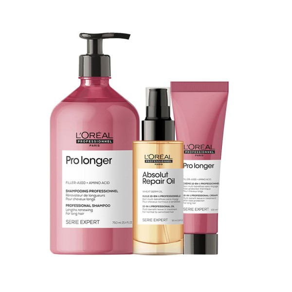 Encontraproduto.com.br - Kit LOréal Professionnel Serie Expert Pro Longer - Shampoo 750 ml + Leave-in 150 ml+ Óleo 90 ml