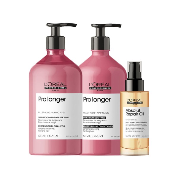 Encontraproduto.com.br - Kit LOréal Professionnel Serie Expert Pro Longer - Shampoo 750 ml + Condicionador 750 ml + Óleo 90 ml