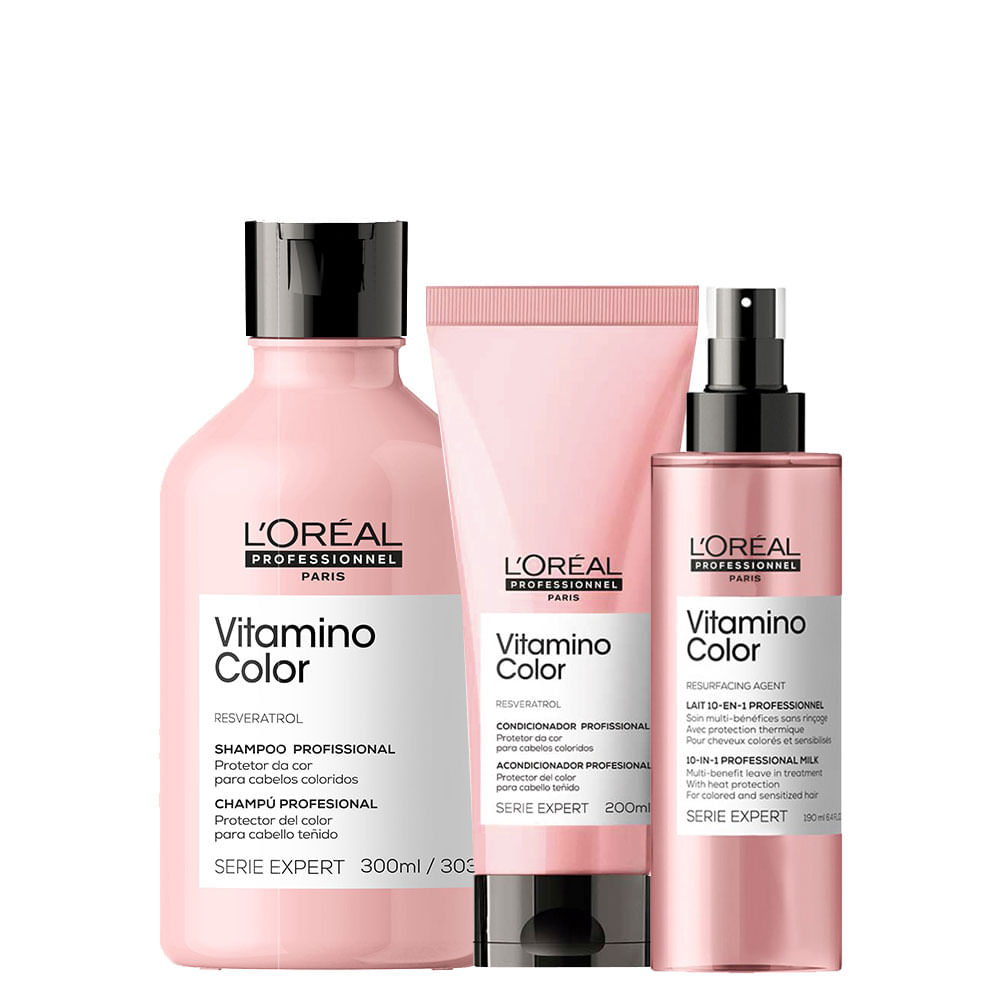 Kit LOréal Professionnel  Serie Expert Vitamino Color - Shampoo 300 ml + Condicionador 200 ml +  Leave-in 190 ml
