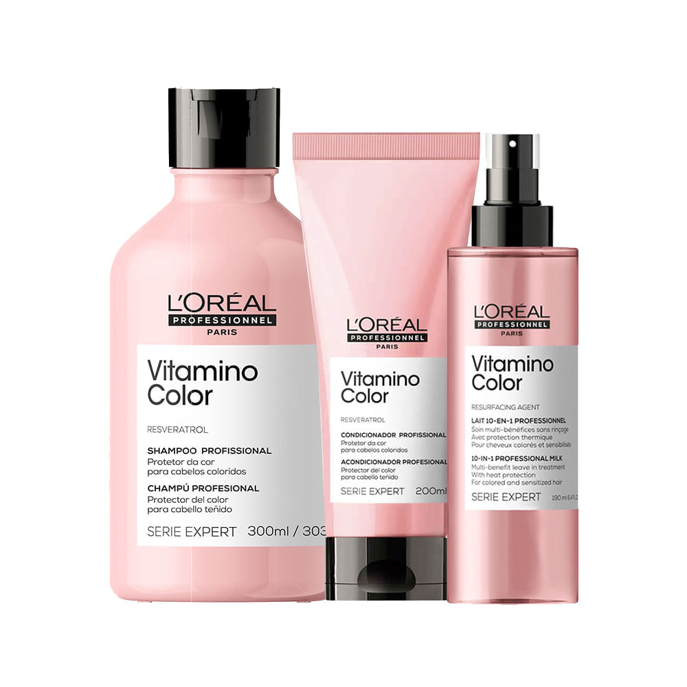 Encontraproduto.com.br - Kit LOréal Professionnel  Serie Expert Vitamino Color - Shampoo 300 ml + Condicionador 200 ml +  Leave-in 190 ml