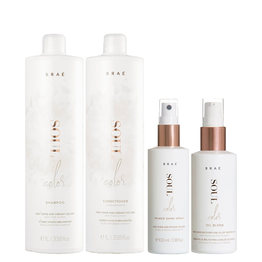 Encontraproduto.com.br - Kit Braé Soul Color – Shampoo 1000 ml + Condicionador 1000 ml + Leave-in 100 ml + Óleo Capilar 60 ml