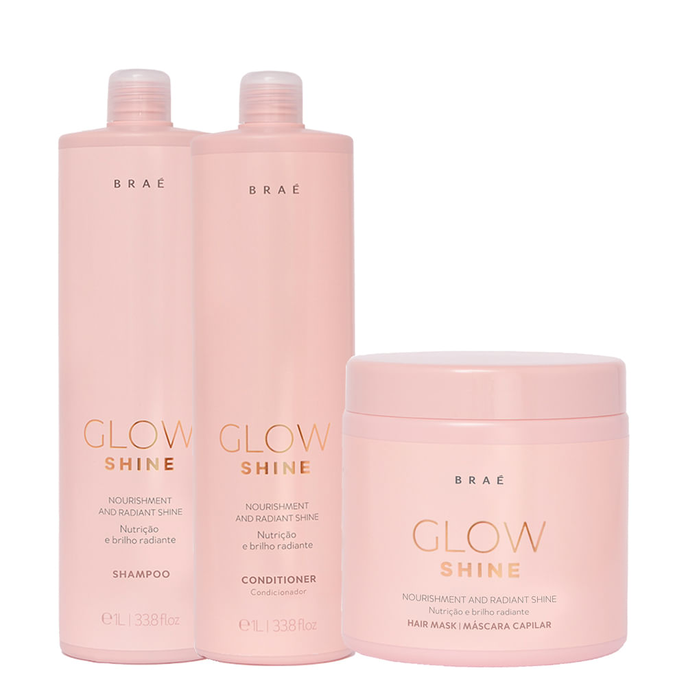 Kit Braé Glow Shine - Shampoo 1000 ml + Condicionador 1000 ml + Máscara 500 g