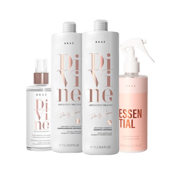 Encontraproduto.com.br - Kit Braé Divine – Shampoo 1000 ml + Condicionador 1000 ml + Máscara de Hidratação 60 ml + Fluido 260 ml