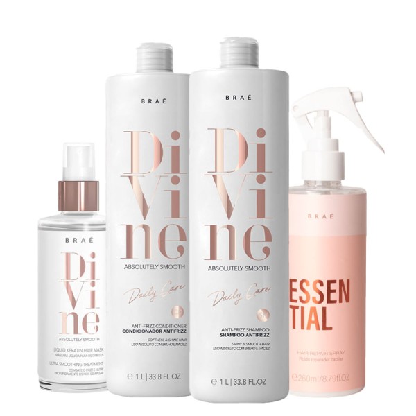 Encontraproduto.com.br - Kit Braé Divine – Shampoo 1000 ml + Condicionador 1000 ml + Máscara de Hidratação 60 ml + Fluido 260 ml