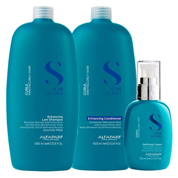 Encontraproduto.com.br - Kit Alfaparf Milano Professional Semi Di Lino Curls - Shampoo 1000 ml + Condicionador 1000 ml + Creme 125 ml