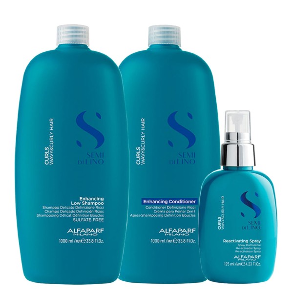 Encontraproduto.com.br - Kit Alfaparf Milano Professional Semi Di Lino Curls - Shampoo 1000 ml + Condicionador 1000 ml + Spray 125 ml