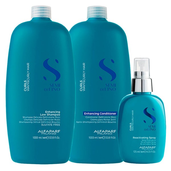 Encontraproduto.com.br - Kit Alfaparf Milano Professional Semi Di Lino Curls - Shampoo 1000 ml + Condicionador 1000 ml + Spray 125 ml