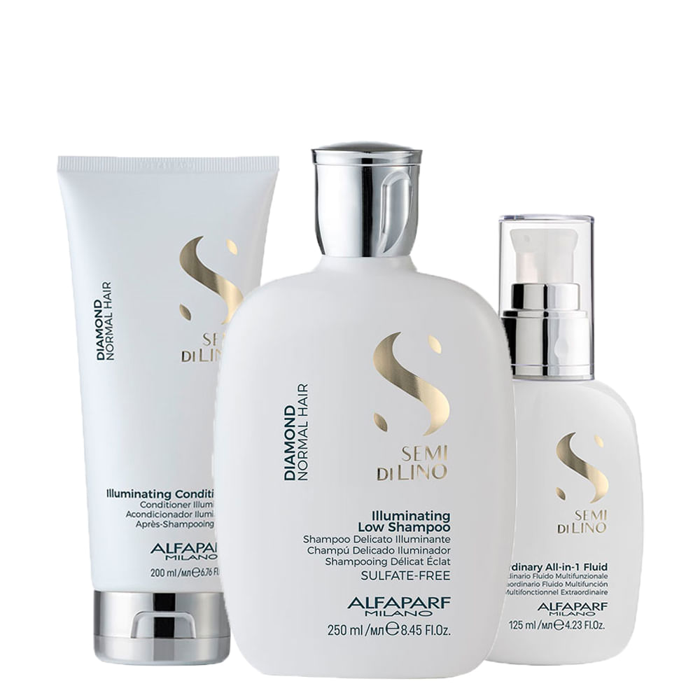Kit Alfaparf Milano Professional Semi Di Lino Diamond - Shampoo 250 ml + Condicionador 200 ml + Finalizador 125 ml