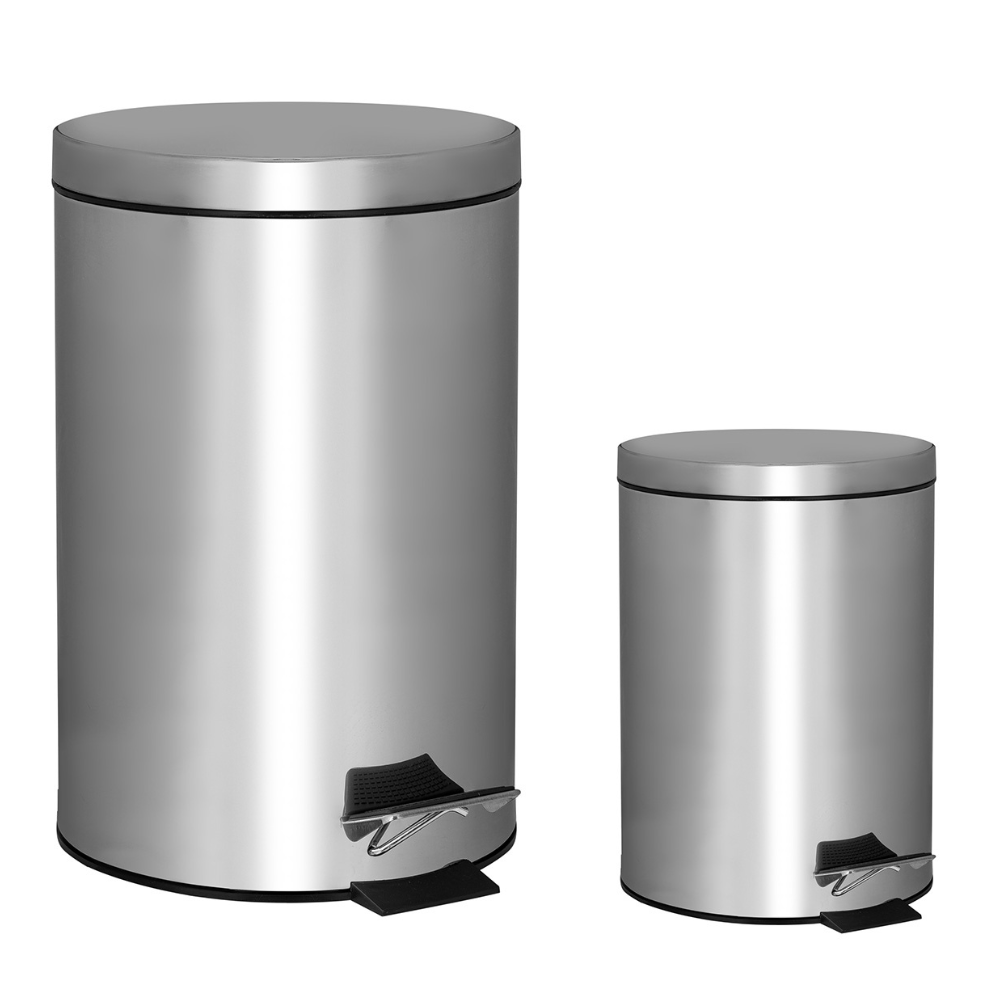 Kit Lixeiras Aço Inox Prata Com Pedal 3lts E 12lts Tiklar