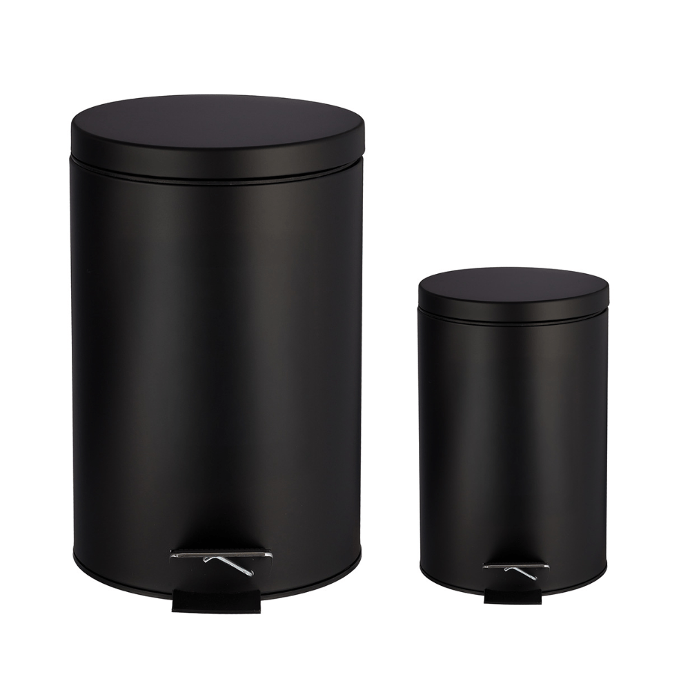 Encontraproduto.com.br - Kit Lixeiras Ferro Preto Com Pedal 5lts E 20lts Tiklar