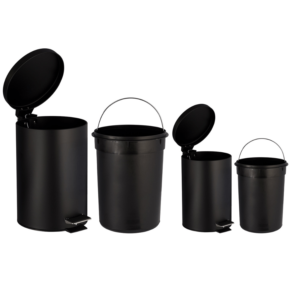 Encontraproduto.com.br - Kit Lixeiras Ferro Preto Com Pedal 5lts E 20lts Tiklar
