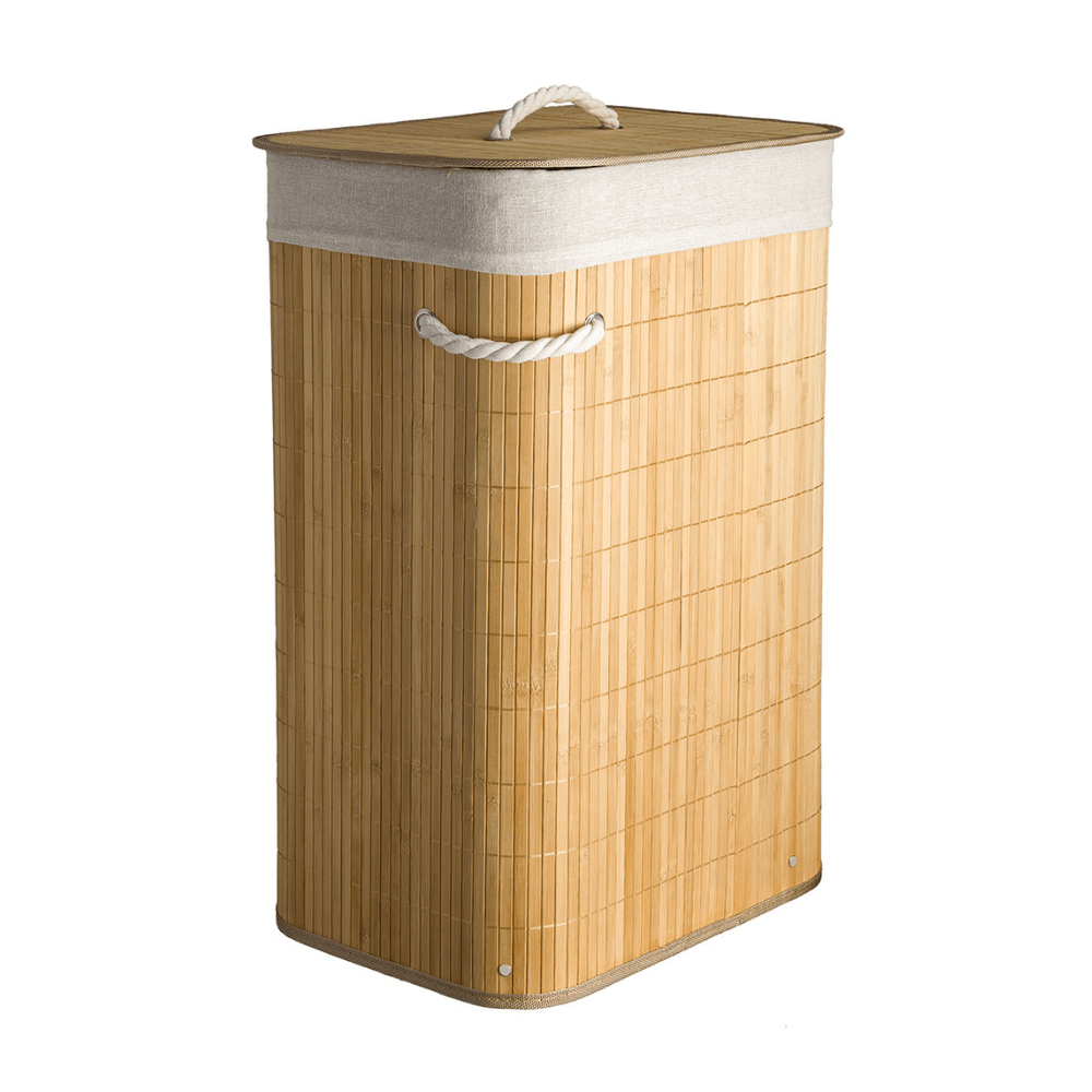 Encontraproduto.com.br - Cesto De Roupa Bambu Retangular Com Tampa 65l Tiklar