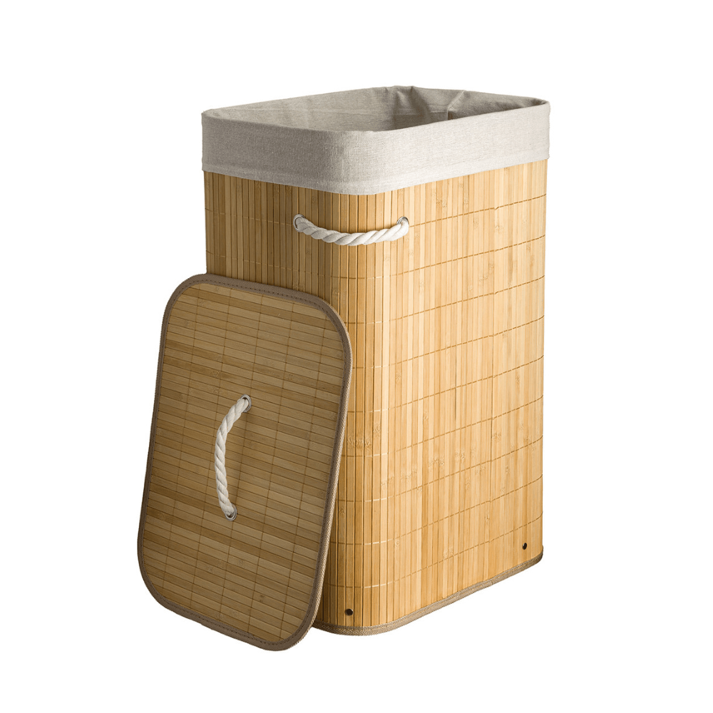 Encontraproduto.com.br - Cesto De Roupa Bambu Retangular Com Tampa 65l Tiklar