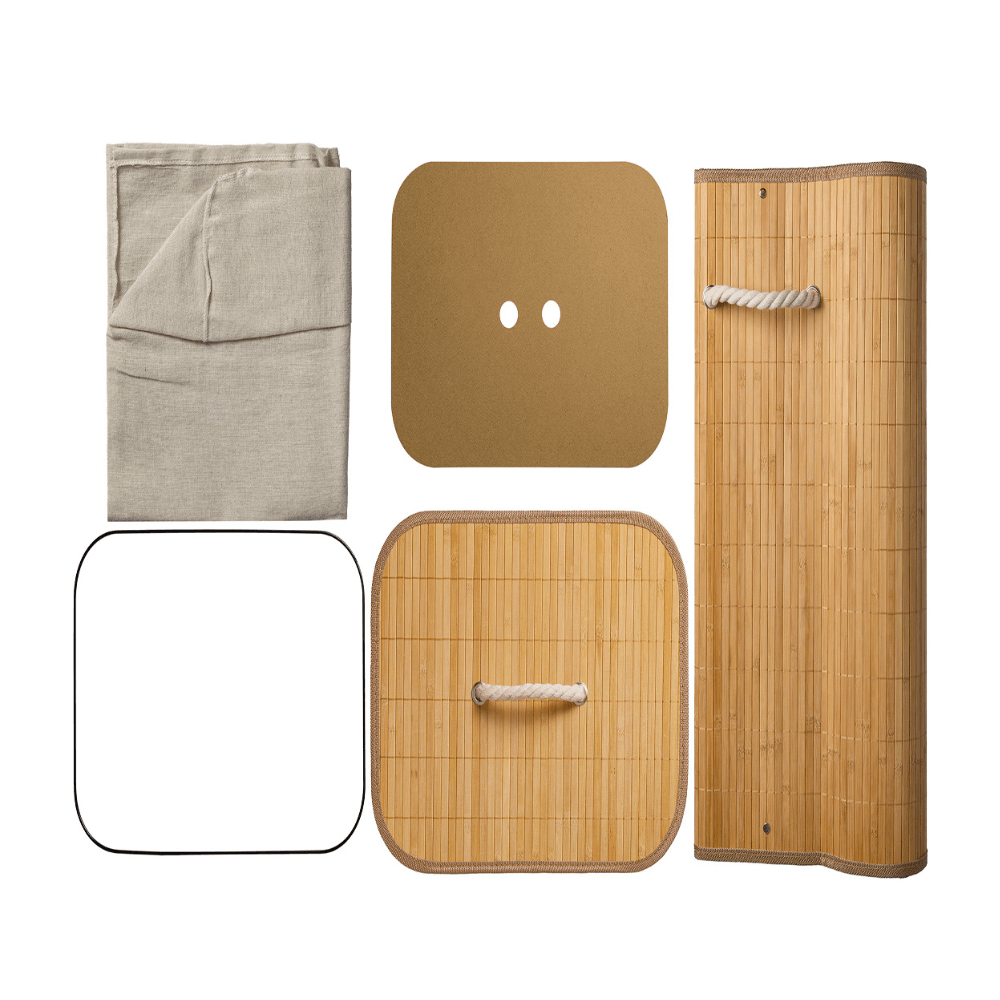 Encontraproduto.com.br - Cesto De Roupa Bambu Retangular Com Tampa 65l Tiklar