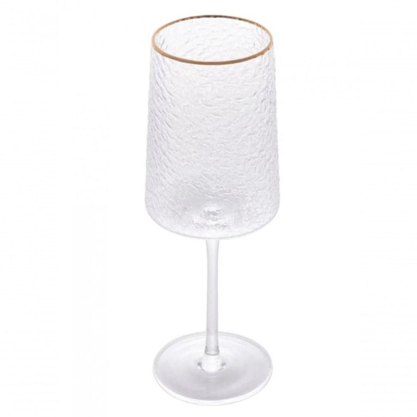 Jogo 4 Taça Vinho Cristal Martelado Petra Fio De Ouro - Lyor