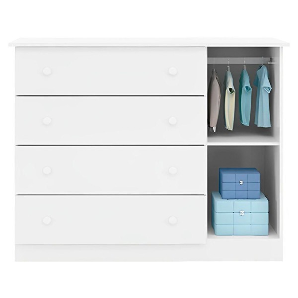 Encontraproduto.com.br - Jogo De Quarto Infantil Completo Helena Com Guarda Roupa 4 Portas, Cômoda 1 Porta E Berço Branco