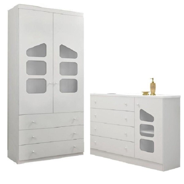 Encontraproduto.com.br - Quarto Infantil Com Guarda Roupa 2 Portas E Cômoda 4 Gavetas E 1 Porta Eloísa - Phoenix Baby