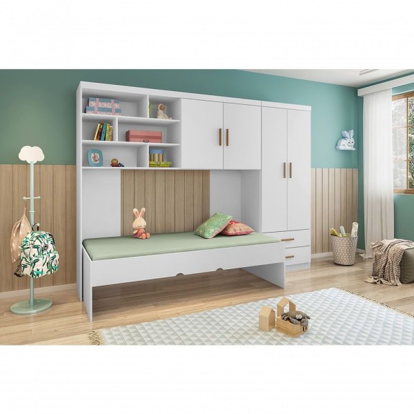 Encontraproduto.com.br - Quarto Chiara Roupeiro, Modulo Aéreo E Cama - Phoenix Baby