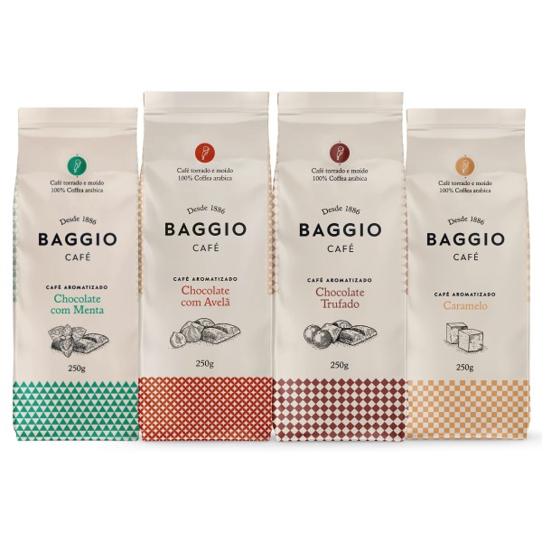 Encontraproduto.com.br - Kit Baggio Café Pó Chocolate c/ Avelã+Trufado+Caramelo+Menta