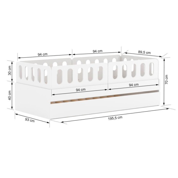 Encontraproduto.com.br - Bicama Solteiro Mdf Branco Com 04 Grades E Cabeceira Anatômica Mobilistore