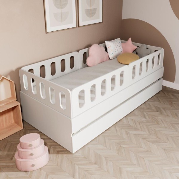 Encontraproduto.com.br - Bicama Solteiro Mdf Branco Com 04 Grades E Cabeceira Anatômica Mobilistore