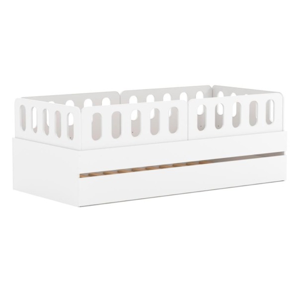 Encontraproduto.com.br - Bicama Solteiro Mdf Branco Com 04 Grades E Cabeceira Anatômica Mobilistore