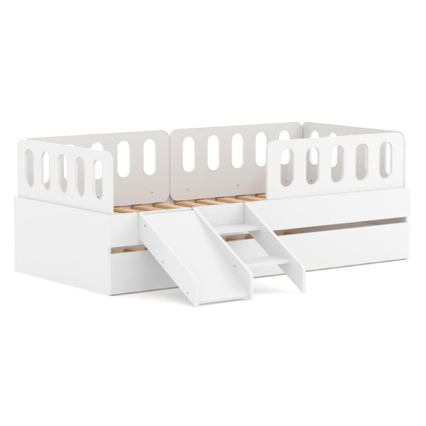 Encontraproduto.com.br - Bicama Solteiro Mdf Branco Com Escadinha/escorrega 03 Grades E Cabeceira Anatômica Mobilistore
