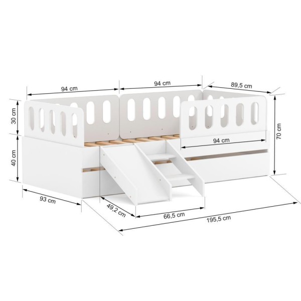 Encontraproduto.com.br - Bicama Solteiro Mdf Branco Com Escadinha/escorrega 03 Grades E Cabeceira Anatômica Mobilistore