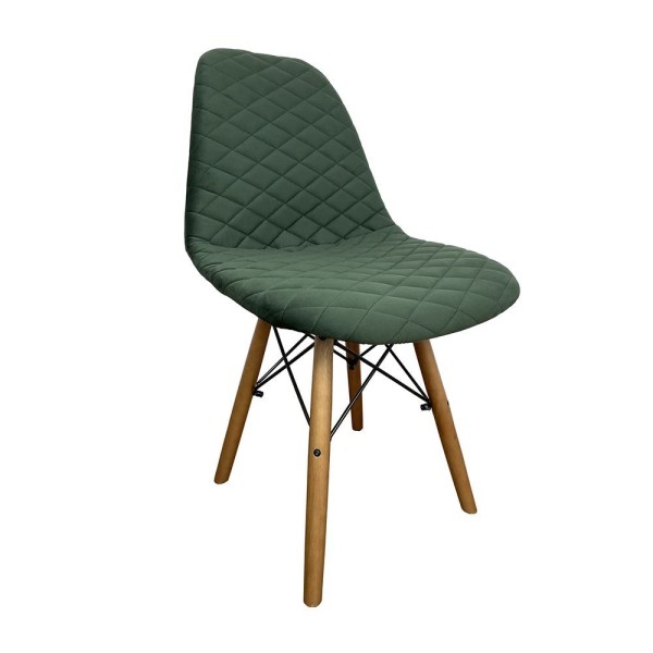 Encontraproduto.com.br - Mesa Jantar Londres Retangular Canela 120X77Cm Base Preta 4 Cadeiras Eames Estofadas Verde Base Made