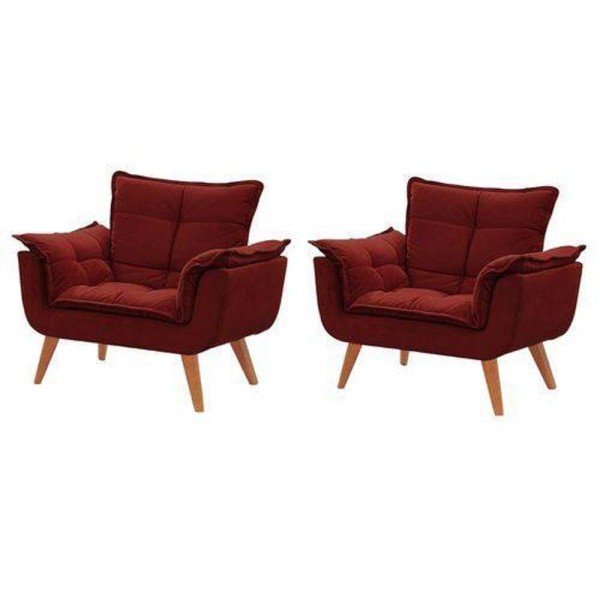Kit 2 Poltronas Decorativas Opala Vermelho Bordô