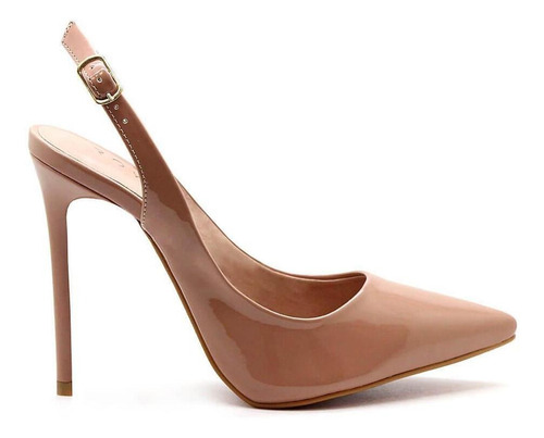 Encontraproduto.com.br - Scarpin Royalz Verniz Sola Vermelha Salto Alto Fino Celine Slingback Nude Escuro